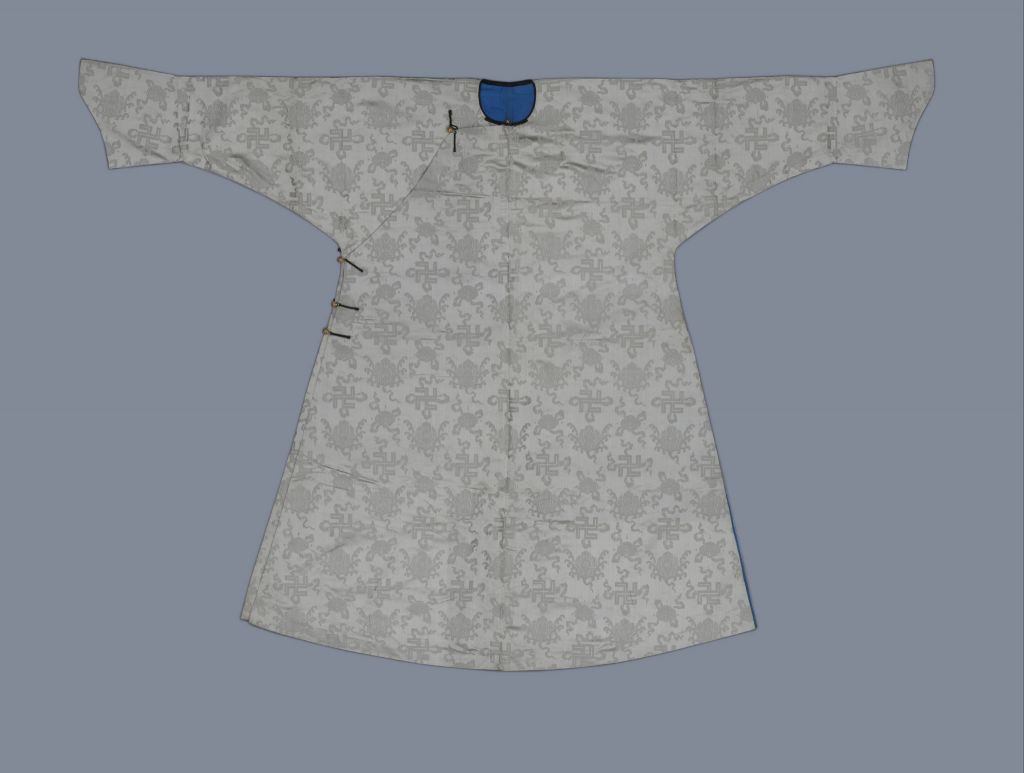 图片[1]-Silver Grey Dark Flower Satin Regular Dress Robe-China Archive